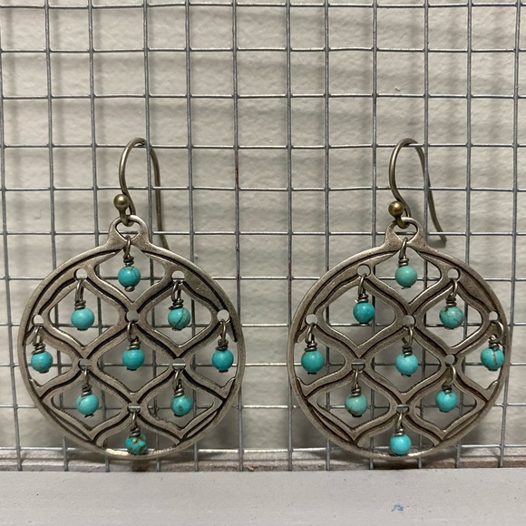 Silver metal and turquoise earrings - Picture 2 of 3